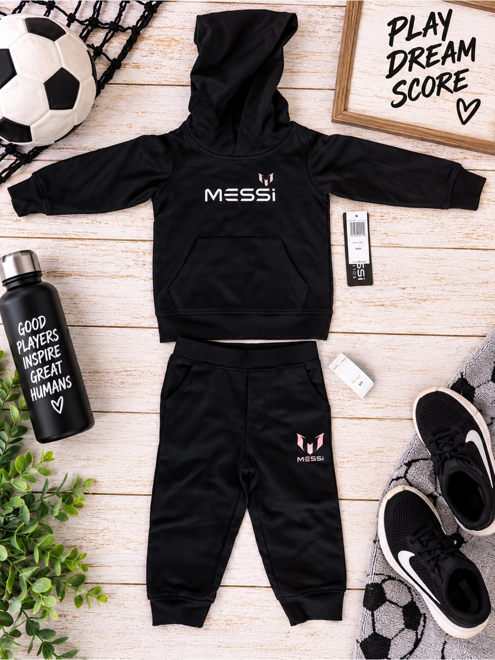 Messi Kids Black Hoodie Jogger 2-Piece Set NWT Soccer